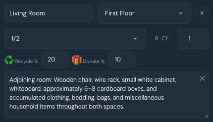 AI analysis: itemized contents and volume