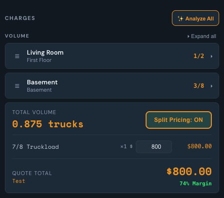 Itemized estimate with line items and prices