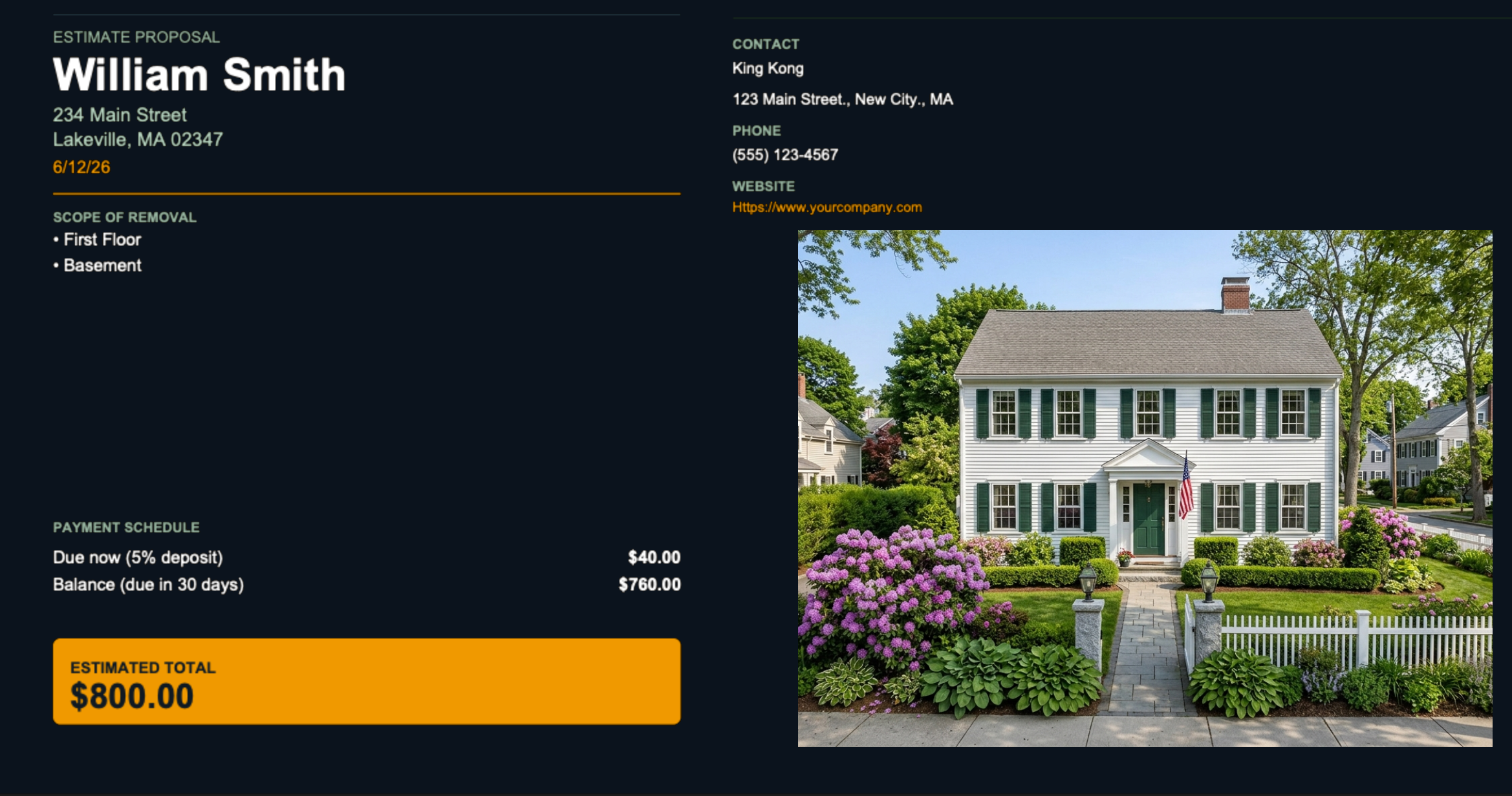 Proposal send screen / email preview